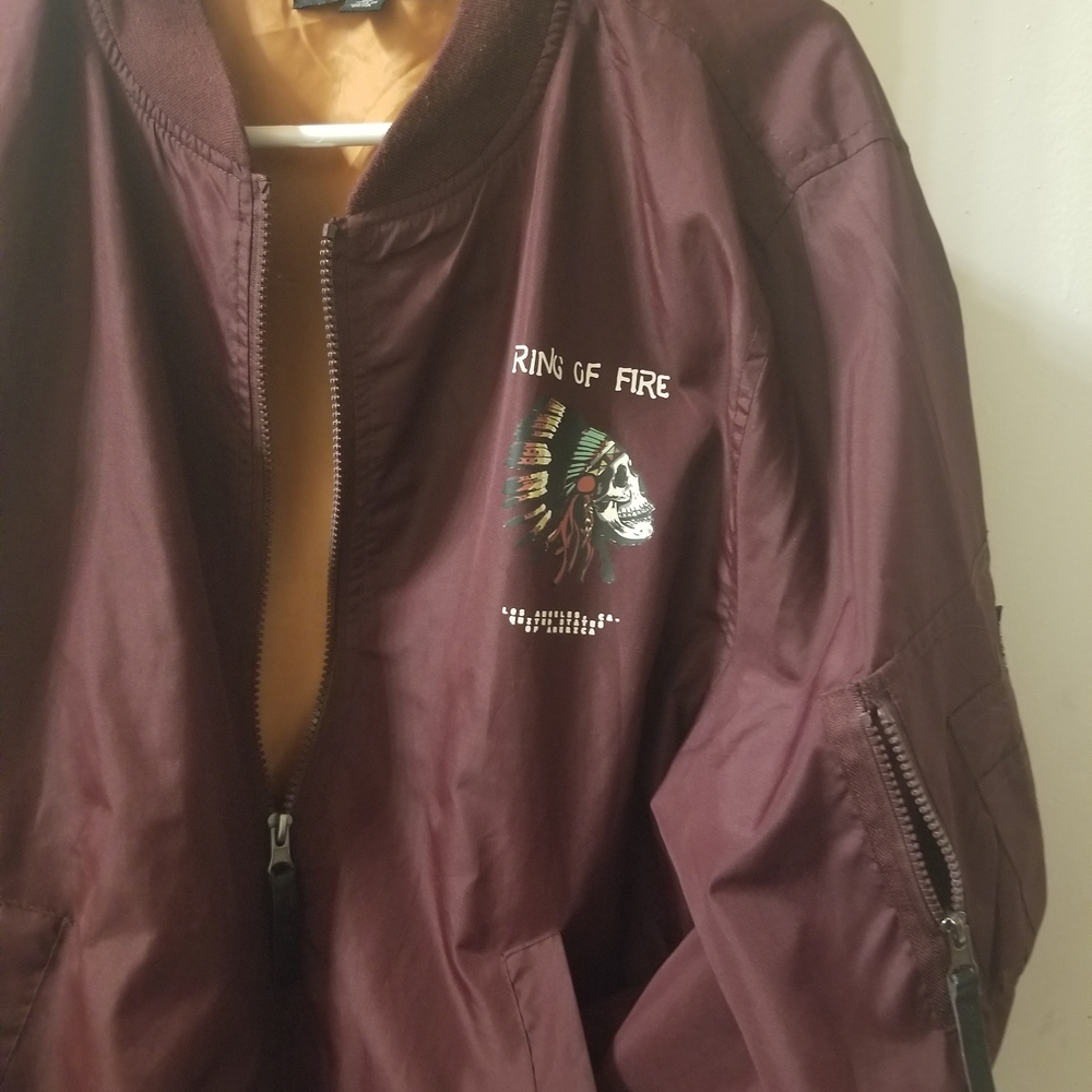 Ring of Fire Maroon Jacket with Skull and Feather Design